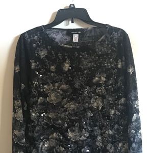 Jones New York Black/Gray Sequin Top. Size XL